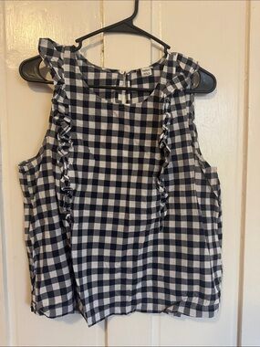 J. Crew - Black and White Gingham Ruffle Shell Top